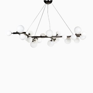 Black Nickeled Mimosa Chandelier with 27 Lights in White Milk Glass by Alberto Dona