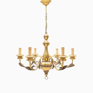 Italian Gilded 6-Armed Chandelier 1960s