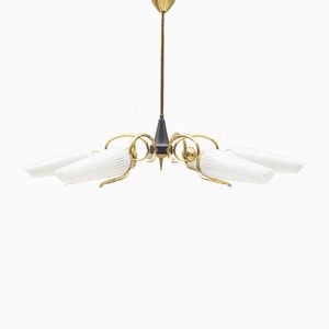 Mid-Century Sputnik Glass & Brass 6-Arm Ceiling Lamp