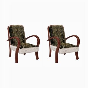 Fauteuil Art Déco en Merisier et Velours, 1930s, Set de 2