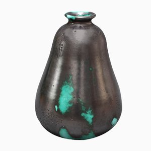 Vase en Céramique Noire et Verte par Primavera pour C. A. B., France, 1930s