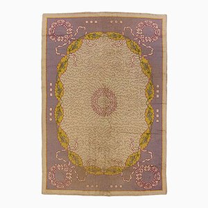Handgeknüpfter europäischer Woll Teppich in hellem Violett & Grau, 1920er