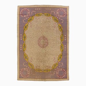 Handgestrickter europäischer Wollteppich in Hellviolett & Grau, 1920er