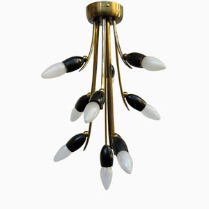 Ceiling Lamp in Brass and Black Lacquer, 1950s