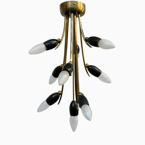 Plafonnier en Laiton et Laque Noire, 1950s