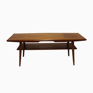 Table Basse en Teck avec Tuiles Teintes en Noir, Danemark, 1960s