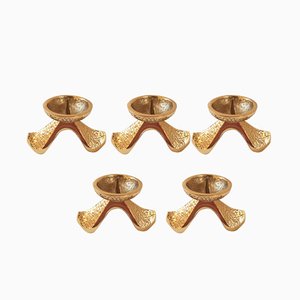 Bougeoirs Brutalistes en Bronze Massif Doré, Set de 5