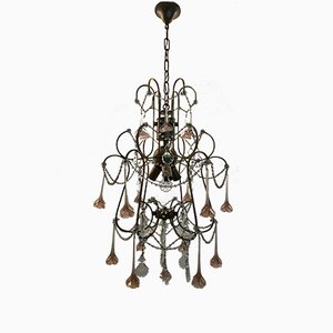 Vintage Chandelier with Pink Murano Flowers
