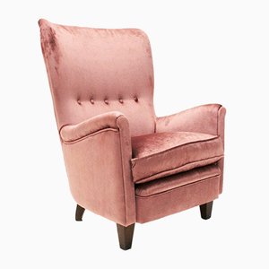 Italian Pink Velvet Lounge Chair, 1950s