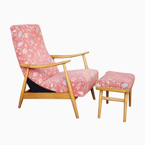 Adjustable Lounge Chair & Ottoman, 1960s, Set of 2