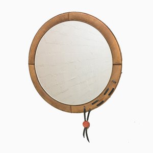 Miroir Circulaire avec Cadre en Cuir, 1960s