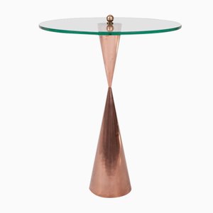 Mesa auxiliar vintage en forma de cono de cobre con tablero de vidrio
