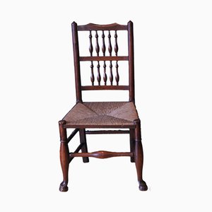 Antiker georgischer Stuhl aus Eiche & Ulmenholz mit Speichenlehne und Binsengeflecht