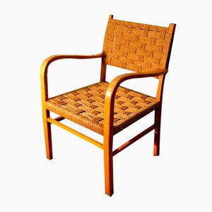 Mid-Century Armchair with Woven Seat, 1970s