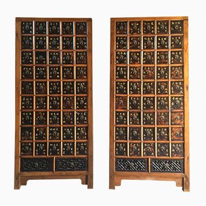 Antique Elm Apothecary Cabinets, 1871, Set of 2