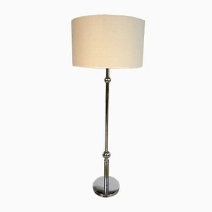Large German Chromed Floor Lamp with Fabric Shade, 1960s