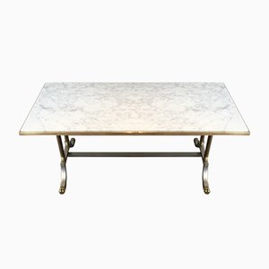 Brushed Steel and Brass Marble Top Coffee Table from Maison Jansen, 1940s