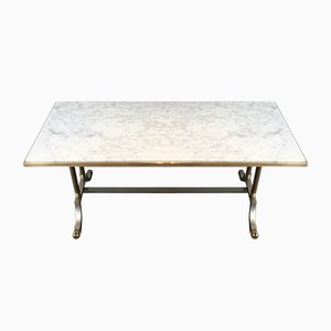 Brushed Steel and Brass Marble Top Coffee Table from Maison Jansen, 1940s