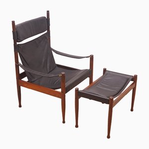 Set of Safari Lounge Chair and Ottoman by Erik Wørts for Niels Eilersen, 1960s