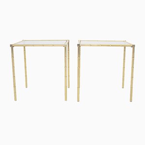 French Brass & Faux Bamboo Side Tables, 1960s, Set of 2