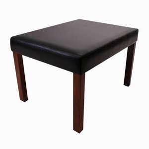Danish Black Leather Stool with Rosewood Legs, 1960s