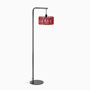 Black Macaron Floor Lamp with Small Red Shade by Silvia Ceñal for Emko