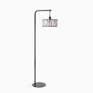 Black Macaron Floor Lamp with Small White Shade by Silvia Ceñal for Emko