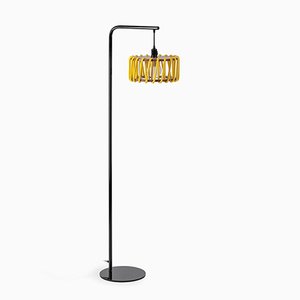 Black Macaron Floor Lamp with Small Yellow Shade by Silvia Ceñal for Emko