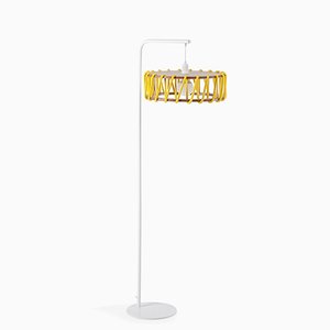 White Macaron Floor Lamp with Large Yellow Shade by Silvia Ceñal for Emko