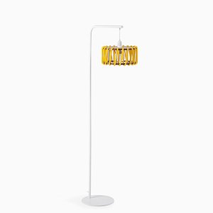 White Macaron Floor Lamp with Small Yellow Shade by Silvia Ceñal for Emko