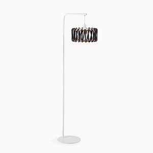 White Macaron Floor Lamp with Small Black Shade by Silvia Ceñal for Emko