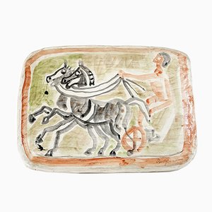 Hand Painted Gypsum Charioteer Wall Tray by Eduard Bargheer, 1970s