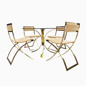 Brass Dining Set by Marcello Cuneo and Osvaldo Borsani for Techno, 1975, Set of 5