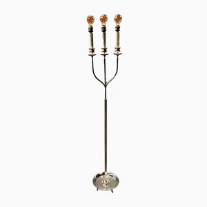 French Floor Lamp in Silver-Plated Metal, 1950s