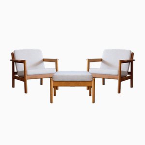 Set of Model 227 Easy Chairs with Footstool by Borge Mogensen for Fredericia, 1960s