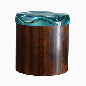 Vintage Circular Lid Box in Wood & Glass by Pietro Chiesa for Fontana Arte