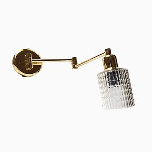 Vintage Danish Anglepoise Brass & Glass Wall Lamp from ABO, 1980s