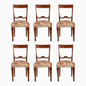 Italian Neoclassical Blond Walnut Dining Chairs, Set of 6