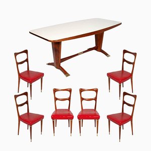 Vintage Mahogany & Burl Mahogany Dining Table & Chairs, Set of 7