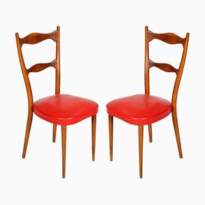 Chaises d'Appoint en Cuir avec Sièges à Ressort, 1940s, Set de 2