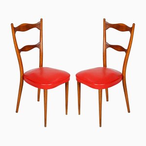 Set of Leather Side Chairs with Spring Seats, 1940s