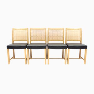 Finnish Oak, Leather & Cane Dining Chairs by Carl Gustaf Hiort af Ornäs for Mikko Nupponen, 1950s, Set of 4