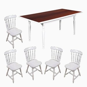 Table et 5 Chaises de Salle à Manger Mid-Century Rectangulaire en Blanc Peinte, Italie, Set de 6