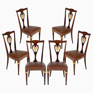 Italian Mahogany & Leather Chairs, Set of 6