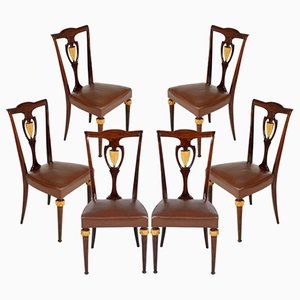 Italienische Stühle aus Mahagoni & Leder, 6er Set