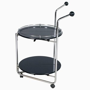 Vintage Chromed-Steel & Lacquered Wood Bar Trolley, 1990s