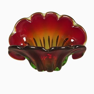 Cuenco vintage de cristal de Murano rojo y verde