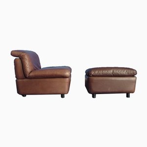 Leather Club Chair & Footstool from Rolf Benz, 1970s, Set of 2