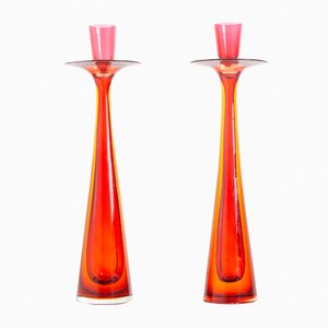 Sommerso Kerzenhalter aus Glas von Flavio Poli, 1950er, 2er Set