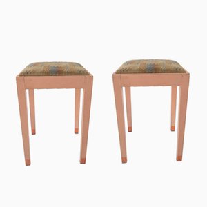 Set of Salmon Stools with Graphical Fabric, 1920s